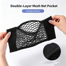 1pc Car Trunk Storage Net 25*40CM Double Layer Elastic Hook & Loop Design, Flocked Interior Dedicated No-Drill Car Storage Mesh Pocket - Car Cargo Net - View 6