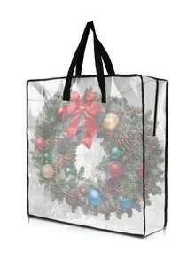 1pc Heavy-Duty Clear Wreath Storage Bag & Sturdy Moving Box Alternative Large Capacity Container With Zipper For Christmas Decorations, Seasonal Wreaths, Clothes, Bedding, Gift, Holiday Organizer, Home Storage Solution, Waterproof Protection Box - Multicolor - View 7