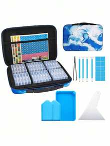 New Diamond Painting Tool Set Portable Storage Box Geometric Colorful Style With Storage Box, Point Drill Pen, Tray Complete Set Adult Handicraft Lovers Home Travel Creation. - A - View 1