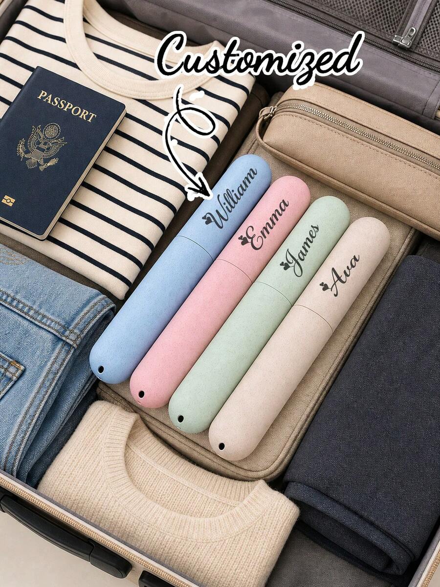 Customizable Wheat Straw Toothbrush Holder (Custom Name/Logo) - Multi-Compartment Travel Storage Box, Made Of Portable And Durable PP Material, Suitable For Men, Women And Family Use - Multicolor - View 1