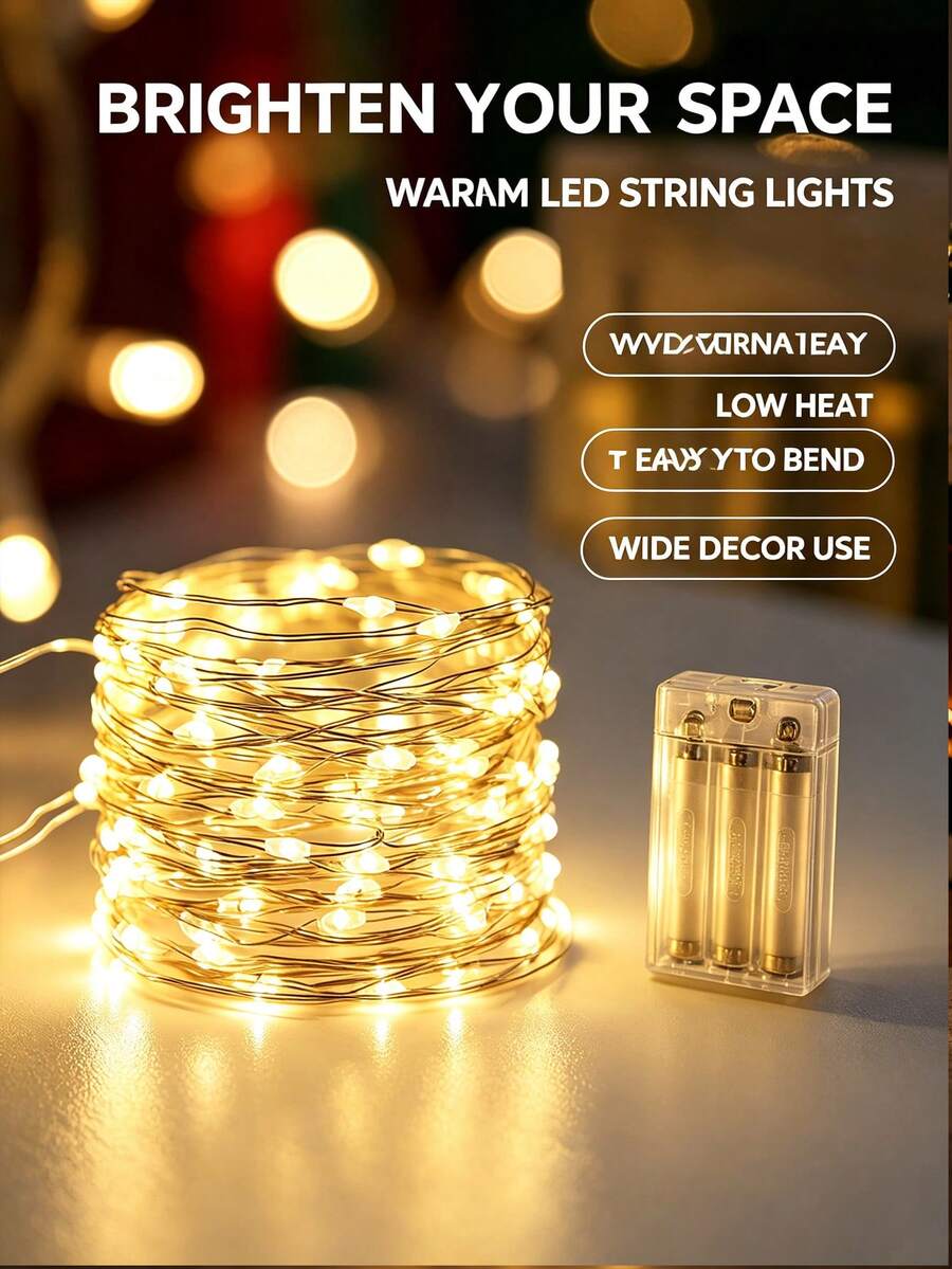 1pc 2/3/10m Plastic Copper Wire Fairy String Lights (Battery Not Included), Expandable Decorative Lights For Home, Garden, Party, Christmas Tree, Wedding, Bedroom, New Year, Room Decor, Autumn, Halloween And Christmas Home Decoration