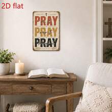 1pc Vintage Letter "PRAY" Metal Sign, Religious Theme, Perfect For Living Room, Bedroom, Kitchen, Dining Room, Office Wall Art Decor, Christmas Decoration, 2D - 1PC - View 9