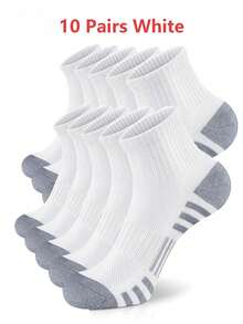 1/5/10 Pairs Men's Autumn/Winter Cotton Mid-Calf Socks, Simple White Solid Color, Comfortable Casual Fun Socks - Multicolor - View 9