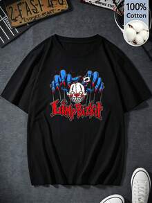 Women's Black Cotton Short-Sleeve T-Shirt, Y2K Retro Style, Limp Bizkits Clown Doll Print, Summer Clothing For Fans, Regular Fit - 黑色 - 查看 1
