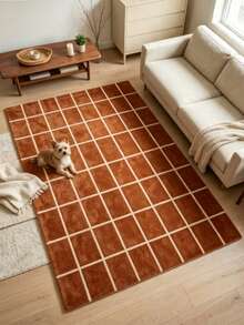 1pc Brown Checkerboard Checkered Art Rug, Decorative Carpet, Floor Mat, Home Decor, Area Rug, Casual Blanket, Asymmetrical Shaped Rug, Large Living Room Rug, Washable Carpet - Multicolor 2 - View 4