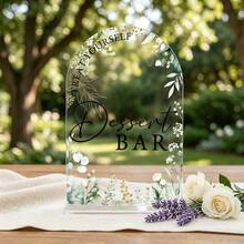 Bohemian Style Greenery Acrylic Dessert Table Sign, Arched Transparent Table Sign, Exquisite Desktop Decor Gift, For Wedding, Engagement Party Decoration - A - View 10