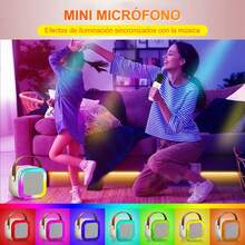 Altavoz de karaoke Bluetooth portátil con 2 micrófonos: efectos de voz, luces de colores y tecnología Bluetooth 5.0. - Beis - Ver 3