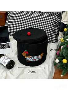 Large Capacity Dust-Proof Storage Bucket With Lid, Cute Puppy Pattern Home Storage Basket, Miscellaneous Items, Toys, Snacks Storage Box, Small And Large Sizes Available, Foldable Storage Bin - Black - View 6