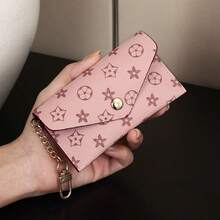 1pc Watercolor Floral Print With Metal Chain Decoration PU Leather Multi-Slot Card Holder Snap Closure Fresh Artistic Style Card Wallet - Multicolor - View 15