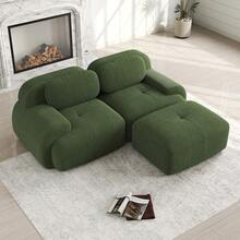 Modular Green Sofa - Corduroy Fabric Modular Sofa No Assembly For Living Room And Lounge - 綠色 2 人座 - 查看 3