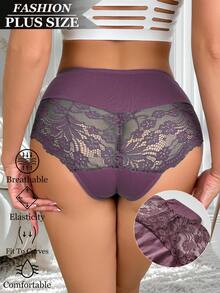 1PC Plus Size Women's Sexy Lace Boxer Briefs, Comfortable And Elegant, Full Lace, Semi-Transparent, Sexy Lace, Halloween Gifts - Purple - View 2