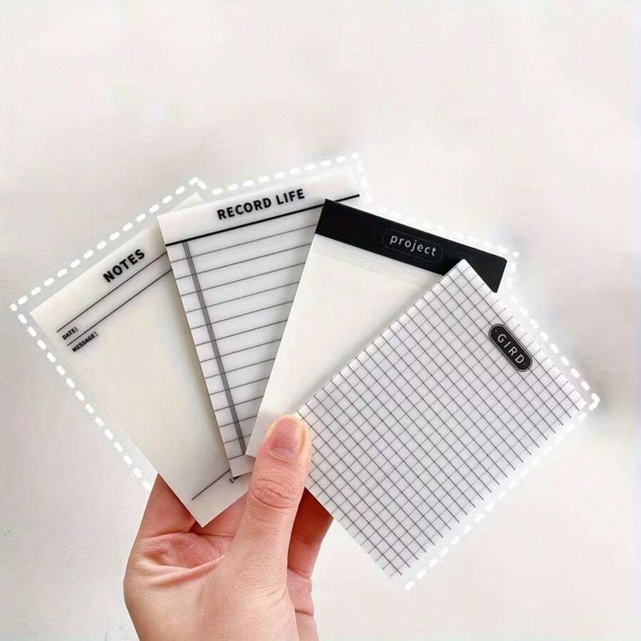 4 piezas/paquete Notas adhesivas multifuncionales semitransparentes para mascotas, pegatinas resaltadoras, pegatinas de planificación y registro, diseño de cuadrícula, reutilizables - Multicolor - Ver 1