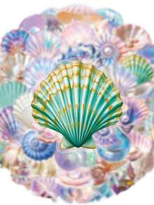 50PCS Colorful Shell & Conch Doodle Decorative Stickers, Suitable For Helmet Decoration, Scrapbooking, Car Decoration, Party Decoration, Adult Stickers, Office Decoration, Label Stickers, Scrapbook Supplies, Laptop, Bags, Guitar, Water Bottle, Fashion Decoration, DIY - Shell - View 6