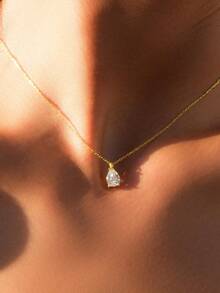1 pieza Collar de plata de ley 925 ovalado minimalista, collar elegante clásico para mujer, uso diario refinado, regalo para citas, Año Nuevo, Día de San Valentín - collar de gotas de agua - Ver 3