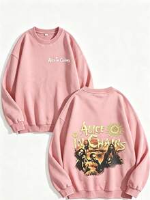 Unisex Y2K "Alice In Chains - Misfit Rock Band" Graphic Cotton Hoodie, Retro Casual Fashionable Daily Soft Warm Hoodies For Streetwear - 粉紅色2 - 查看 3