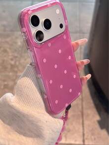 Korean Style Rose Red Polka Dot Phone Case Compatible With Apple 17 Pro Max 2026 New 16 Pro Max Sweet Cool Women 15 Pro Crossbody Strap Hanging Rope 14 Pro Niche 13 Super Pretty 18 Pro Max Women Protective Cover - Hot Pink - View 3