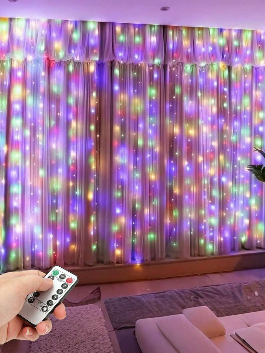 200/300 LED Curtain Fairy String Lights, USB Powered, 8 Lighting Modes, With Remote Control Timer Copper Wire Hanging Lights, Window Display Decoration Lights, Suitable For Bedroom, Wedding, Holiday Party, Home Atmosphere Decoration
