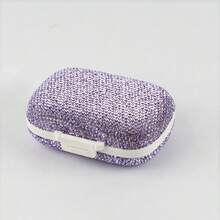 1pc 7-Day Pill Box With Full Rhinestones, Available In Silver, Green, Blue, Pink. Suitable For Medication Storage, Contact Lens Case, Artificial Diamond & Elegant Jewelry Container, Large Capacity Portable Sealed Pill Organizer - View 11