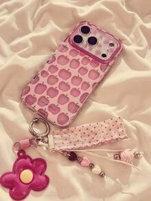 Niche Double Layer Pink Apple Design Phone Case Compatible With Iphone 17 Pro Max, New 17, 16 Pro, 15, 14, 16 Pro Max, 18, 18 Pro Max, Soft Silicone Protective Cover, Chain Style, Premium Women's Design - Pink - View 2
