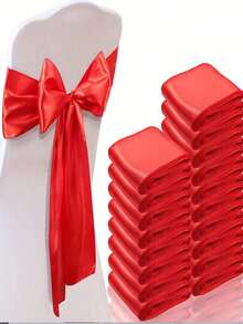 10pcs Red Satin Chair Back Bow Ribbons, Suitable For Banquet, Hallway, Party, Bridal Shower, Restaurant, Birthday Party, Event, Dinner, Hotel Decoration And Other Occasions Wedding Chair Back Decor (Bows Need To Be Tied Manually) - Red - View 3