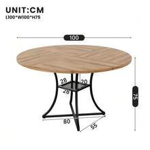 Round Dining Table 100 Cm For 4–6 People, Walnut-Look MDF Tabletop, Stable Black Metal Base With X Design, Integrated Storage Surface, Kitchen Table For Dining Room And Living Room. - 自然色 - 查看 4