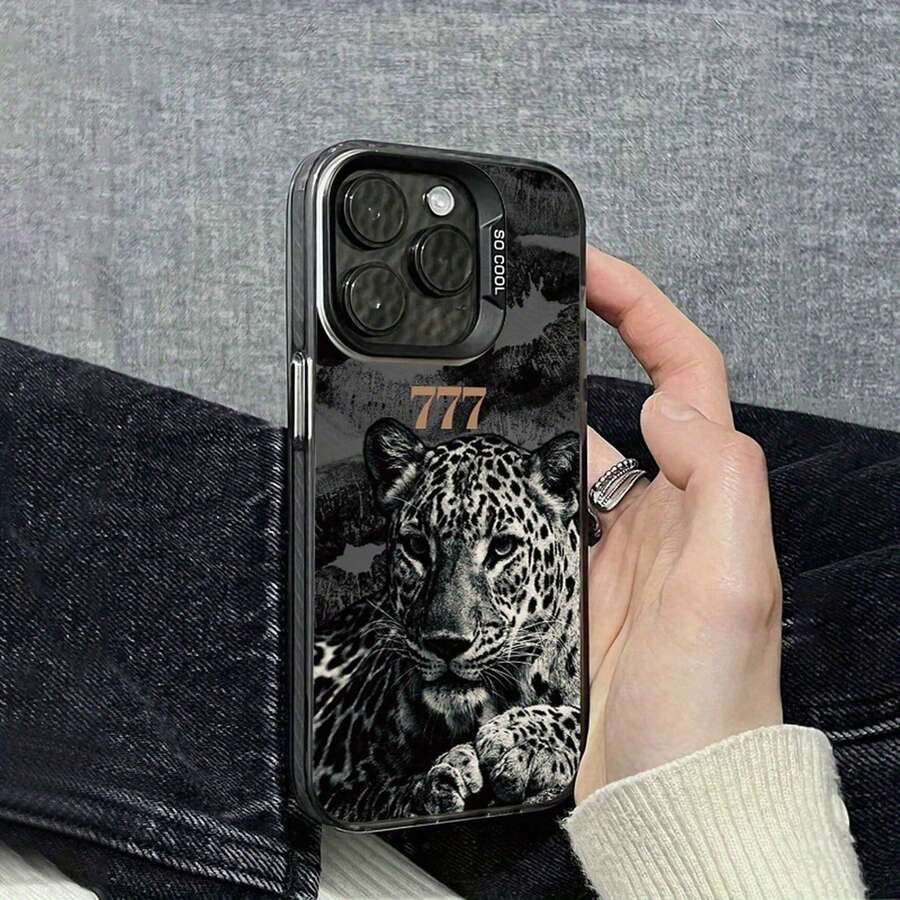 Phone Case - Colorful Silver. Lipstick Leopard 777 Pattern Phone Case, Suitable For Iphone 17/16/15/14/13/12/11/XS/XR/X/7/8 Plus/Pro/Max/Mini - Creative Fashion Design Personalized Full-Coverage Anti-Fall Protective Case, Suitable For Men And Women - 透黑 - 查看 1