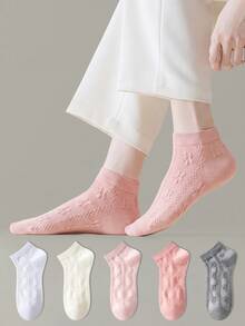 ZUJO 5 Pairs Women's Mesh Lace Trim Cable Knit Short Socks, Simple & Comfortable, Suitable For Spring, Summer And Autumn - Multicolor - View 4