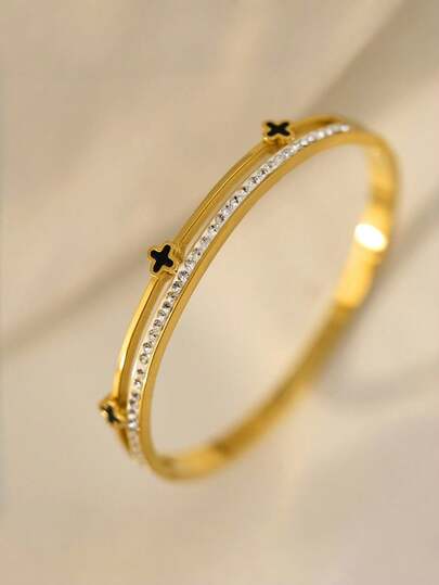 4PCS/1PC Clover Multi-Layer Stackable Bracelet Set, Women's Daily Party Jewelry, Non-Fading Stainless Steel Bangle