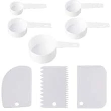 8pcs White Measuring Cups + White Scraper, Multi-Functional Baking Auxiliary Tools, White Plastic Hanging Measuring Spoon Flat Scraper, Serrated Shape Scraper, Curved Dough Cutter, Flour, Nuts, Milk Powder, Powdered Sugar Quantitative Measuring Cup, Cake Frosting Spatula, Dough Divider Scraper, Essential Baking Kitchen Tool Set - View 12