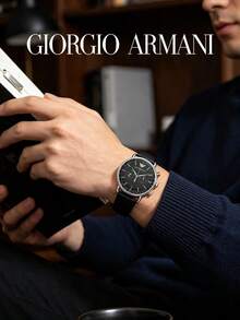 Armani Men's Quartz Chronograph Watch, Black Dial Genuine Leather Strap, 50m Water Resistant, Aviator Style AR11143 - Silver - View 5