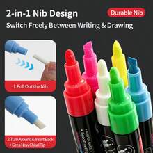 2-In-1 Light Board Pen 8/24/30 Colors Set, Liquid Chalk Marker For LED Fluorescent Board, Erasable Glass Blackboard Advertising Sign Marker, Round And Flat Tip Dual Use, Smooth Ink Flow, Easy To Erase Without Leaving Traces - Liquid Chalk - View 4