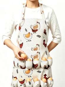 1pc 12-Pocket Universal Egg Collection Apron, Adjustable Rooster Print Egg Storage Bag, Suitable For Chicken, Duck, Quail Egg Gathering, Durable Farm Kitchen Garden Apron, Fit For Egg Collection, Vegetable Harvesting And Cooking, Suitable For All Body Types - 004 - View 7
