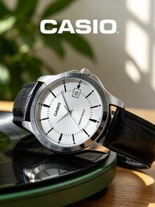 Casio Men's Classic Analog Quartz Watch, Silver Dial, Black Leather Strap, With Date Window, Suitable For Daily Office And Professional Business Attire - Black - View 6