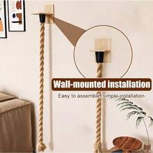 1.3m Wall Mounted Cat Climbing Rope, Natural Jute Scratch Resistant Scratcher With Hardwood Brackets, Cat Toy For Climbing Scratching Indoor Outdoor Use - Khaki - View 3