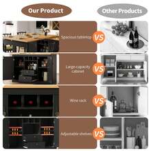 360° Rotating Bar Table With Extendable Top, Kitchen Island Coffee Bar Cabinet With Double Doors, Wine Rack, Adjustable Shelves, Drawers And Open Storage, MDF Dining Bar Furniture For Kitchen Living Room - Black - View 5