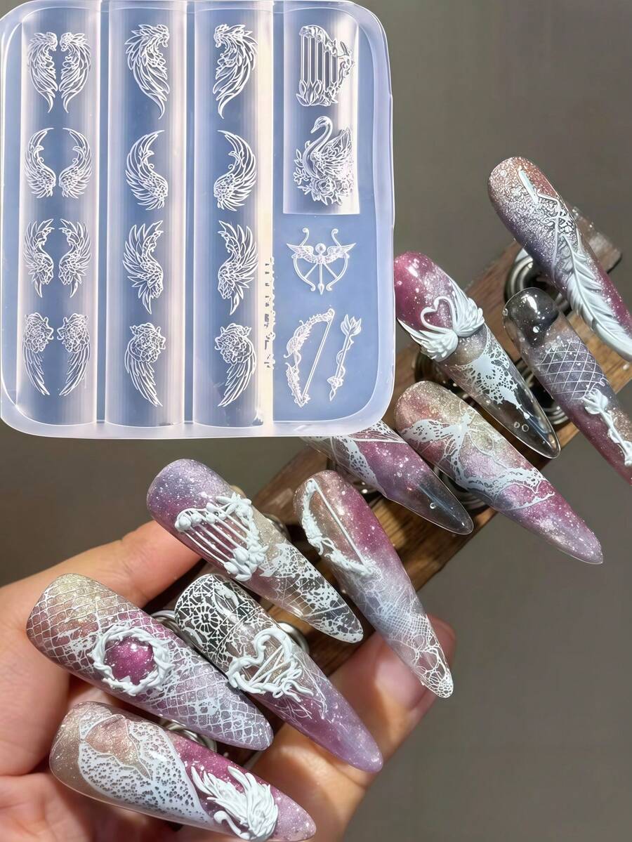 1件裝 丘比特之翼弓箭天鵝 3D美甲矽膠模具,適用於穿戴甲飾品裝飾 - 無色 - 查看 1