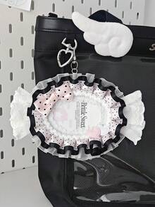 Cute Lolita Candy-Shaped Photo Card Holder, Ruffle Edge Polka Dot Organza Lace Bow Heart Decor, Sweet ID/Credit Card Sleeve, Photo Card Storage Case - Rectangle - View 13