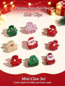 Weihnachts Mini Haarspangen Set, süßer Weihnachtsmann, Schneemann, Pinguin, Schneeflocke Haarspangen, mädchenhafte Feiertags-Seitenhaarspangen, neue Cartoon glänzende Haarzubehör, Weihnachtsparty Outfit Zubehör, exquisites Nischen-Geschenk, sicherer Griff und rutschfest - Verschiedenfarbig - Übersicht 4