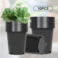 10-Pack 2-Gallon Black Round Flower Pots With Drainage – Perfect For Seedlings, Cuttings, Succulents, And Germination, Reusable For Patio, Lawn, Garden, Indoors And Outdoors. - 黑色 - 查看 3