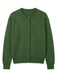 Women's Cardigan Round Neck Single-Breasted Button-Up Long Sleeve Basic Style College Casual Dopamine Bright Color Single Wear Layering Thick Fuzzy Knit Sweater Autumn/Winter - Green - View 9
