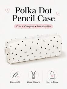 1pc Large Capacity Polka Dot Stationery Bag & Makeup Bag: Korean Style Pencil Case | Minimalist & Portable, Suitable For Girls, Back To School, First Day Of School - Multicolor - View 1