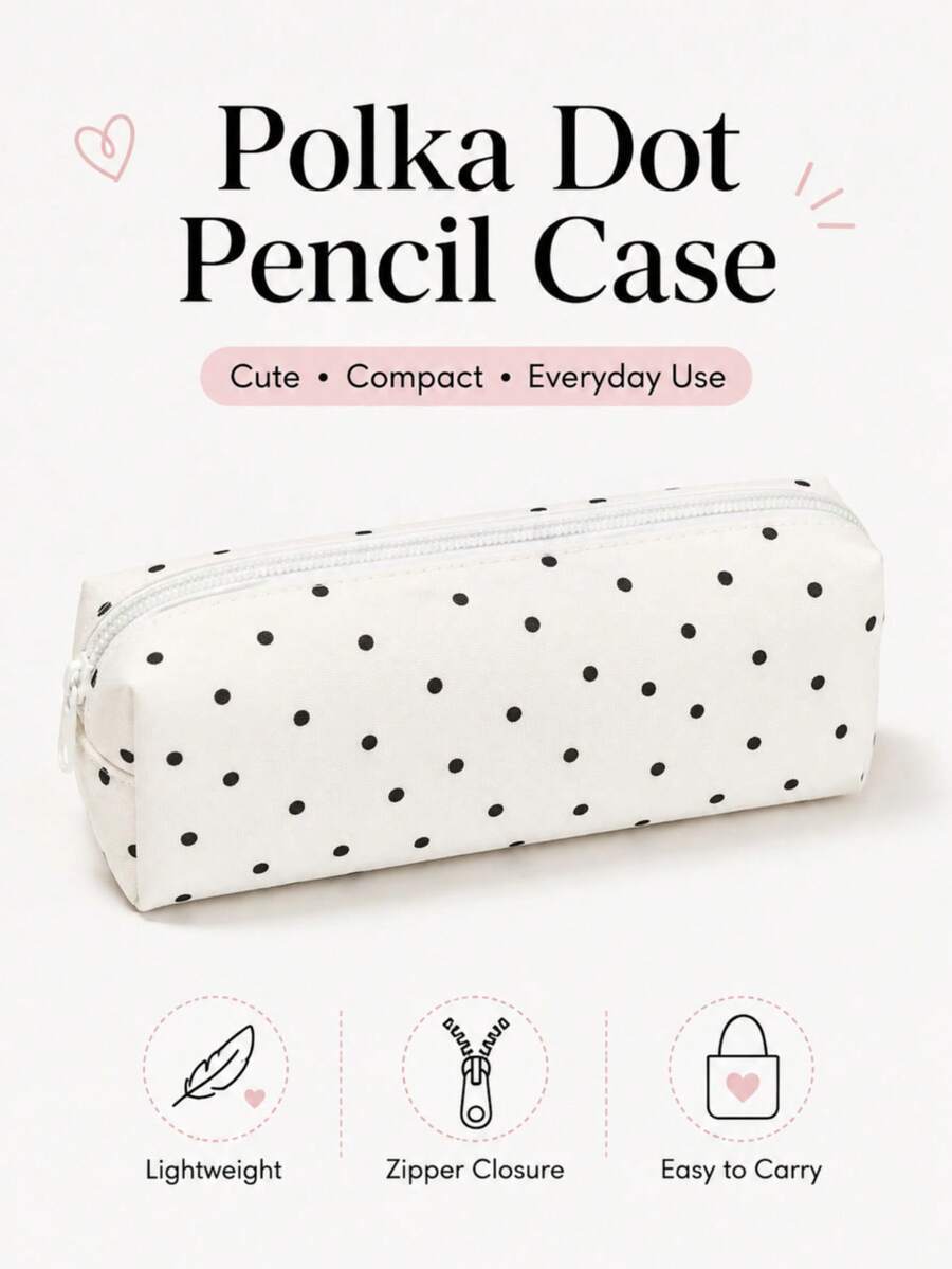 1pc Large Capacity Polka Dot Stationery Bag & Makeup Bag: Korean Style Pencil Case | Minimalist & Portable, Suitable For Girls, Back To School, First Day Of School - Multicolor - View 1