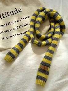1pc Fashion Y2K Harajuku Hot Girl Striped Pattern Slim Long Scarf Dark Rock Punk Style Suitable For Daily Autumn/Winter Matching - Yellow - View 3