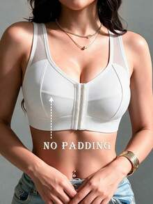 3pcs/Set Women's Comfortable Mesh Patchwork Knit Fabric Front Closure Bra, Wire-Free Elegant Sporty Style, Wearable As Outerwear - Multicolor - View 5