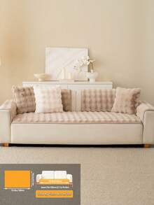 1PC Plush Bunny Faux Fur Sofa Seat Cushion, Bubble Wavy Textured Non‑Slip Sofa Cover, Machine Washable Scratch Resistant Sofa Protector For 1‑2‑3‑4 Seater Sofa, Soft Cozy Furniture Cover For Pets And Home - Khaki - View 10