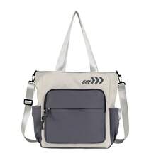 1 Stück künstlerische Canvas‑Schultertasche mit Cartoon‑Motiv, großes Fassungsvermögen, Mehrfach‑Fächer, Aktentasche für Schulunterlagen - Grau - Übersicht 7