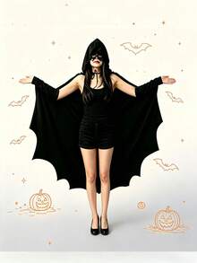 Halloween Bat Wing Cape Mask, Unisex With Hood And Without Hood, Holiday Party, Cosplay, Performance Costume - Multicolor - View 8