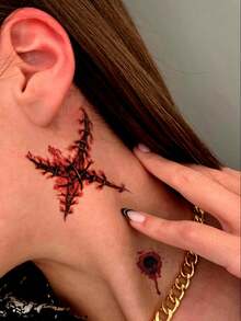 1pc Halloween Realistic Bullet Hole Fork-Shaped Monster Eye Wound Pattern Temporary Waterproof Tattoo Sticker For Arm, Shoulder, Neck, Waist, Abdomen, Body, Street Party Gift - Multicolor - View 1