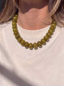 1pc Acrylic Colorful Gradient Beaded Necklace, Dopamine Accessory, Fashionable, Suitable For Daily Wear - Olive Green - View 1