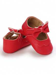 Premium Infant Girl Bow Mary Jane Shoes, Soft Sole Non-Slip Newborn Princess Walking Shoes - Red - View 3